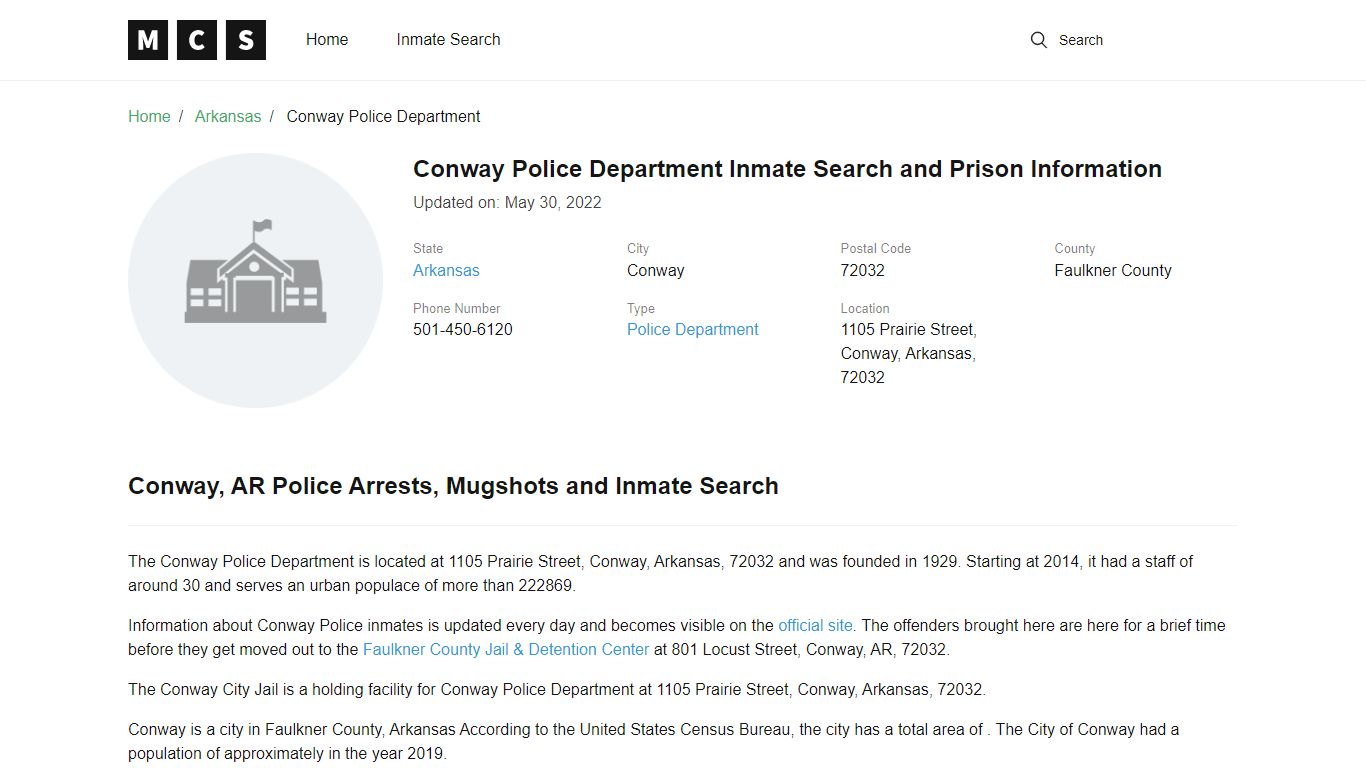 Conway Police Department Inmate Search and Prison Information